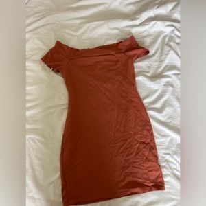 Off the shoulder mini body con dress